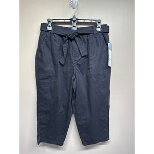 JUST Be Womens Black Twill Crop Pants Belted Size Large